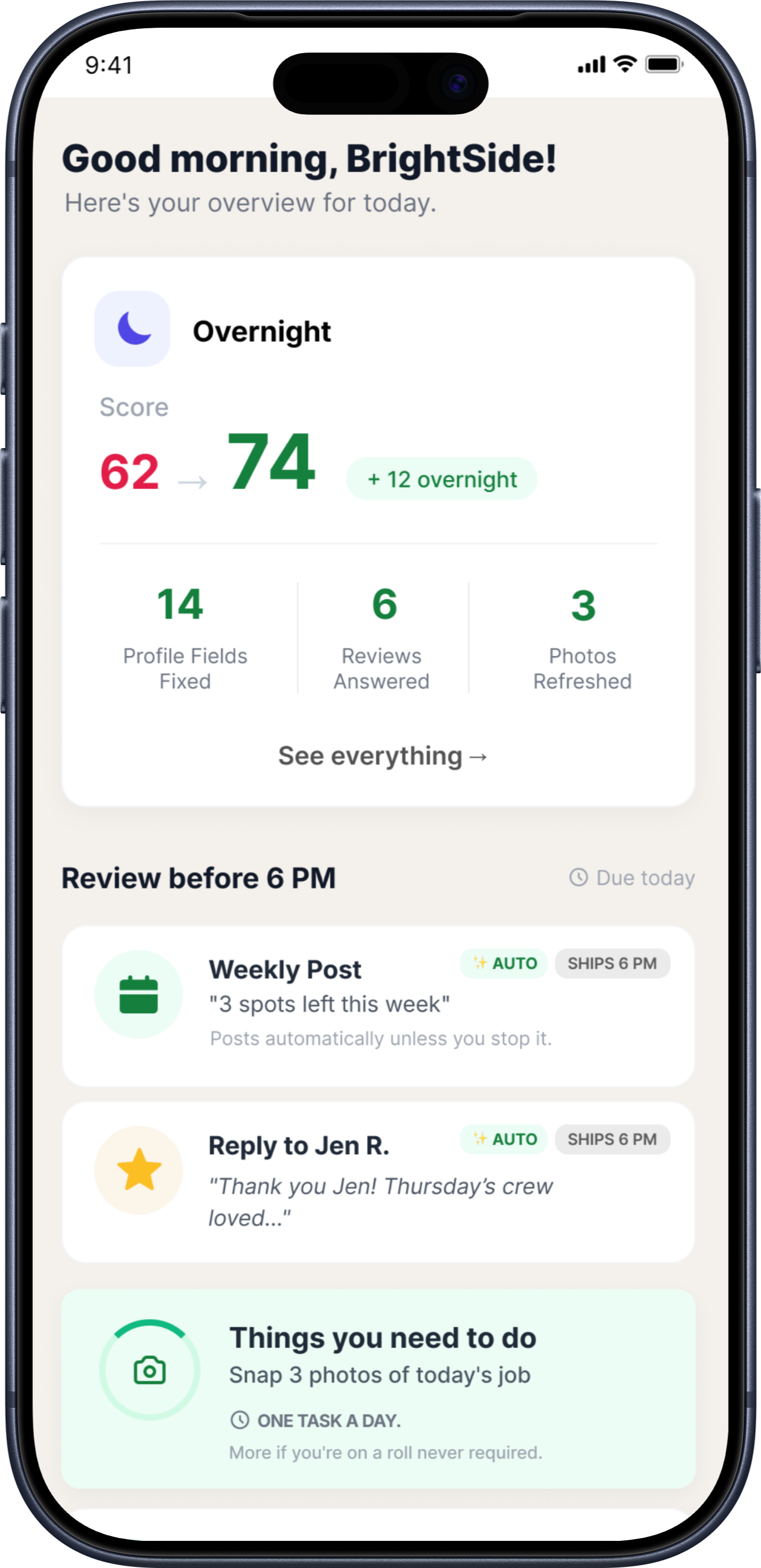 Foundrly visibility report on a phone